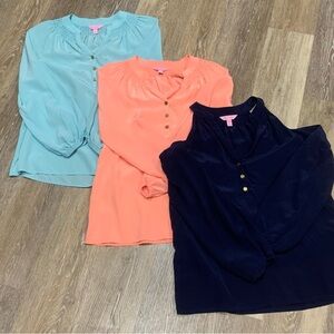 Lilly Pulitzer Elsa and Cold shoulder 100% Silk Blouse, set of 3 size XS
